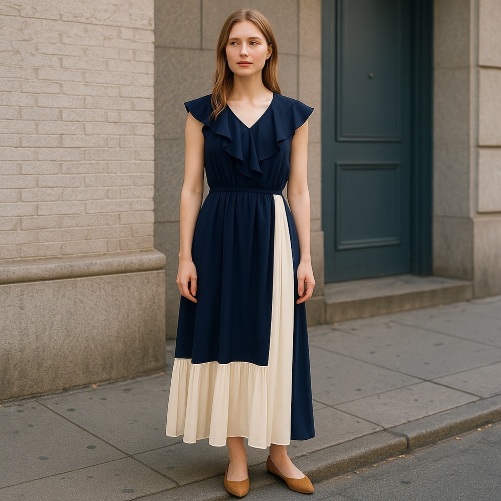 Elegant Navy and Cream Dress